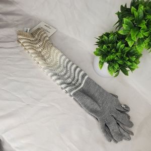 ☆ Calvin Klein Flip Fingertips Knit Long Length Gloves One Size Tan Gray Cream